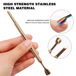Herramienta rusa de doble punta de acero inoxidable para empujar cutículas, pulidor de uñas reutilizable, lima de uñas inclinada para pretratamiento. - Product Image 4
