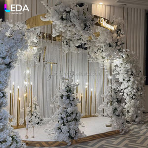 LEDA Wedding Furniture Stainless Steel Decoration Luxury Golden Mirror Wedding Arch Background - Product Image 3