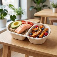 32oz 2-delige ovale suikerrietbagasse ecologische wegwerp lunchbox deksel 6cm hoog diepe gedeelde schaal voor professioneel gebruik