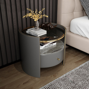 Modern Luxury Glass Top Nightstand Home Design Solid Wood <strong>Round</strong> Night Stand <strong>Bedside</strong> <strong>Tables</strong> - Product Image 4