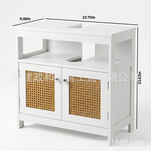 Mueble de Baño Grande Color Naranja con Puerta de Ratán Blanco, Encimera de Madera Sólida, Estilo Rústico, Estante de Almacenamiento - Product Image 5