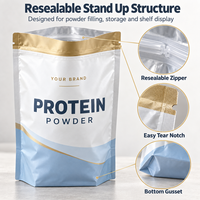 Sachet debout personnalisé pour protéines en poudre, emballage refermable avec logo imprimé, sac alimentaire en plastique, emballage en aluminium