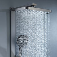 Ensemble de douche mural thermostatique gris anthracite en laiton brossé avec jet de pluie, pulvérisation douce massante, robinet en céramique, pour usage hôtelier, garantie 1 an