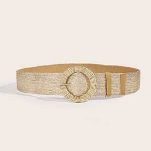 <span class=keywords><strong>Ceinture</strong></span> large en paille <span class=keywords><strong>dorée</strong></span> pour femme, style bohème décontracté, <span class=keywords><strong>tressée</strong></span>, avec boucle élastique, pour l'été - Product Image 5