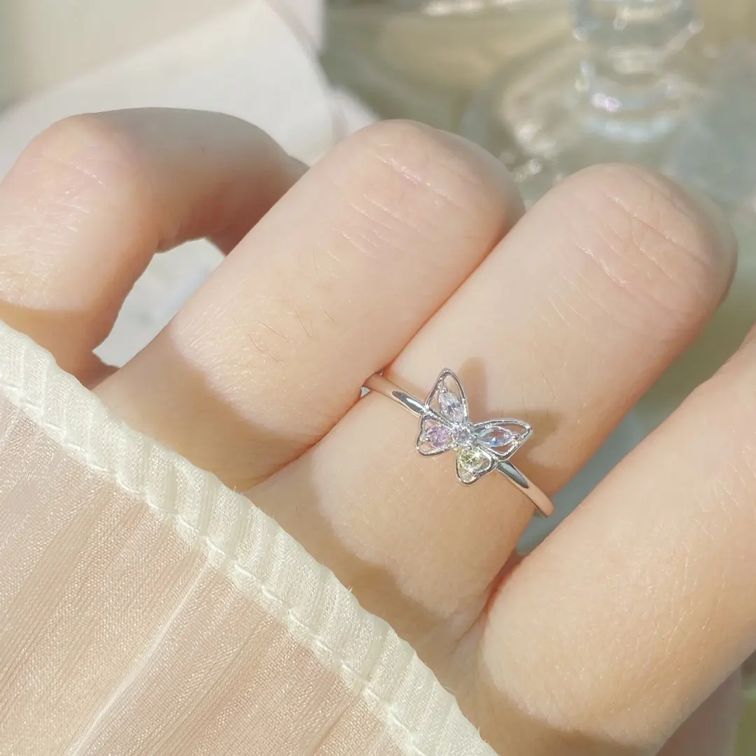 Wholesale of S925 Sterling Silver Fashion Classic Luxury High end Atmosphere Colored Butterfly Ring Jewelry Factory