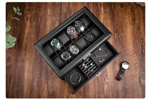 Organisateur de rangement de montre à 12 fentes en bois noir de luxe à la mode avec tiroirs de verrouillage de protection anneaux étui à couvercle en verre pour lunettes de soleil - Product Image 4