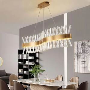 Luz colgante de oro rectangular, candelabro de cristal Led K9 rectangular de cromo de lujo para mesa de comedor - Product Image 5