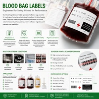 Etiquetas Adhesivas para Bolsas de Sangre con Código de Barras Impresas a Medida, Etiquetas para Medicamentos de Papel Sintético Termosensible, Impermeables y Ecológicas