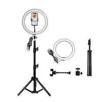 Ring Light 10 inci dengan Tripod Stand dan Holder Ponsel untuk Live Streaming Video YouTube, Ring Light LED Desktop Dimmable untuk Studio