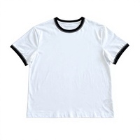 T-shirt blanc pur à col contrastant et manches unies, 100 % coton épais, personnalisable avec logo, vente en gros