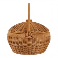 Panier de pique-nique en polyester écologique tissé à la main avec couvercle et poignée, rangement suspendu pour pain, fruits, extérieur