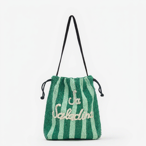 Pochette à monnaie perlée faite main de haute qualité, sac seau à cordon, sac de soirée rayé de luxe, sac fourre-tout perlé pour femme - Product Image 1