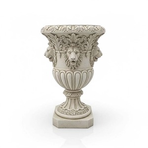 Urne en résine en forme de tête de lion - Finition effet pierre, style victorien classique pour les arrangements floraux de jardin et de terrasse anglais - Product Image 1