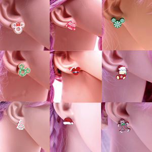 Kustom topi Santa pohon kepala tikus Turki Glitter akrilik personalisasi Natal kancing anting baja nirkarat perhiasan grosir - Product Image 2