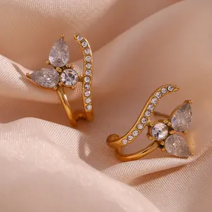 Water Proof Jewellery Flower AAA Zircon Stud Earring PVD Gold Plated Stainless Steel Stud Earrings Bulk
