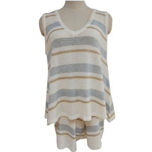 En gros de mode D'été femmes pyjama 2 pièces ensembles profond V cou gilet d'attache tricot femmes pantalons deux pièces costume - Product Image 1