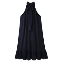 Robe midi décontractée et élégante pour femme, nouvelle collection 2026, avec décoration laminée et col suspendu, style rétro chic sans manches.