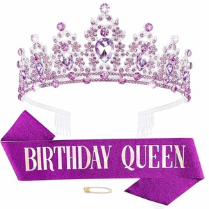 Serre-tête Tiara en strass Queen Sash, argenté, pour femme, Diwali, Ramadan, avec cristaux scintillants, accessoires pour cheveux en satin, prix d'usine - Product Image 6