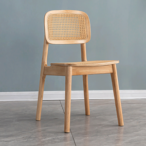 Chaise de salle à manger en rotin rétro Chandigarh, chaise de salon multifonctionnelle en bois massif nordique, utilisée dans les cafés, les salons de thé au lait - Product Image 6