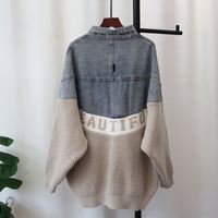 HanOu Prêt à expédier – Pull tricoté pour femme en jean patchwork, taille unique, collection hiver