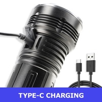 Torche LED rechargeable USB en alliage d'aluminium étanche à haute luminosité Grand projecteur Longue durée de vie de la batterie IP65 Tactique