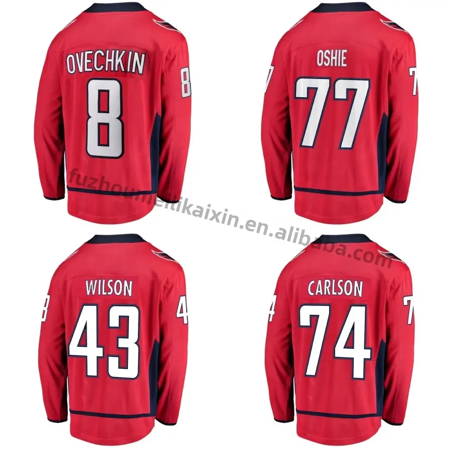 Bán Buôn Thủ Đô Khâu Ice Hockey Jersey #8 Ovechkin #43 Wilson Thêu Đội Thể Thao Đồng Phục Chất Lượng Cao