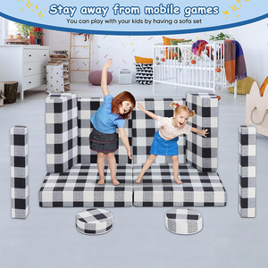 Sofá Modular de Bloques para Niños, Diseño a Cuadros con Pasamanos, Muebles para Área de Juegos Interior - Product Image 1