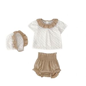 Engepapa Zomer Baby 3-delig Kledingset Meisje Elegant Kant Topje Shorts Peuter Katoenen Kledingset - Product Image 1