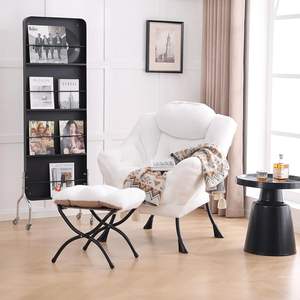 Đầy Đủ Màu Trắng thoải mái đọc sách ghế với footstool giọng phòng chờ sofa với tay vịn & túi bên cho phòng khách - Product Image 1