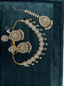 Conjunto de collar y pendiente de la India Hermosas perlas de racimo Chapado en oro rosa Diamante Piedra principal Diseñador Boda Fiesta Desgaste Regalo - Product Image 2