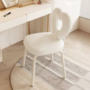 Heart Shape Makeup Chair Yellow Fleece Upholstery White Legs Bedroom Dressing <b>Stool</b> For Adults And <b>Children</b> - Product Image 3