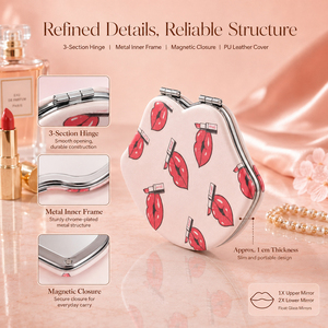 Cute Lip Shaped PU Leather <b>Compact</b> <b>Mirror</b> 1X 2X Magnifying Dual Sided HD Glass Magnetic Pocket Makeup <b>Mirror</b> Bulk Wholesale - Product Image 2