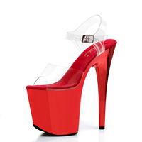 Sandales pour femmes à plateforme métallisées électroplaquées, semelle épaisse, talon fin, bout ouvert, bride à la cheville, talons hauts sexy de 20 cm (8 pouces) pour boîte de nuit