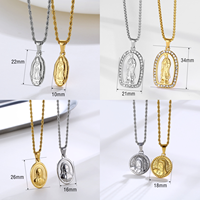 Bijoux madona Mary en or 18k, pendentifs, pièce de monnaie ovale, de couleur or 18k, avec de la vierge marie, accessoires réligieux, 4 tailles