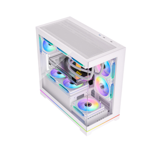 Boîtier PC Gaming en Métal Blanc de Type Mid-Tower avec Support MicroATX, Fenêtre Latérale en Verre Vue Panoramique et Design RGB avec Bande Lumineuse - Product Image 2