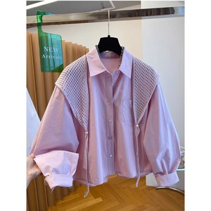 Nuova Collezione Primavera 2026: Set 2 Pezzi con Camicia in Cotone Plus Size e Sciarpa all'Uncinetto, Elegante <span class=keywords><strong>Blusa</strong></span> Rosa Stile Francese Chic - Product Image 2