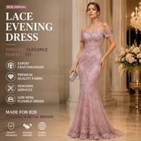 Robe de soirée sirène en dentelle pour femme, manches courtes, robe de cérémonie, robe pour invitée de mariage, fabricant et fournisseur en gros