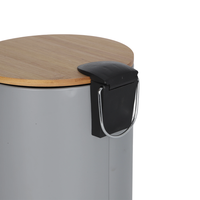 Poubelle en métal gris mat de style nordique 7L avec couvercle en bambou et pédale, petite poubelle pour salle de bain, bureau, cuisine