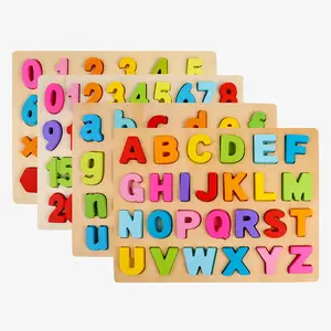 सबसे अच्छा बेच बच्चों को रचनात्मक वर्णमाला लकड़ी पहेलियाँ एबीसी पत्र और नंबर मोंटेसरी Toddlers के लिए सीखने बोर्ड शैक्षिक खिलौने