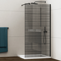 Partisi Kamar Mandi Kaca Temper Berlapis Emas dengan Bingkai, Dapat Disesuaikan, untuk Shower Walk-in, Tipe Kering-Basah Terpisah, Ukuran 3/8 Inci dan 5/16 Inci