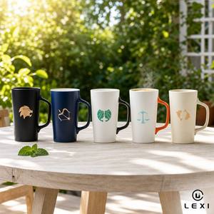 Ensemble de tasses en céramique Astrologie Zodiaque, design multicolore signes astrologiques, blanc, crème, noir, bleu marine, art minimaliste lignes, <span class=keywords><strong>horoscope</strong></span>, grande tasse pour anniversaire - Product Image 2