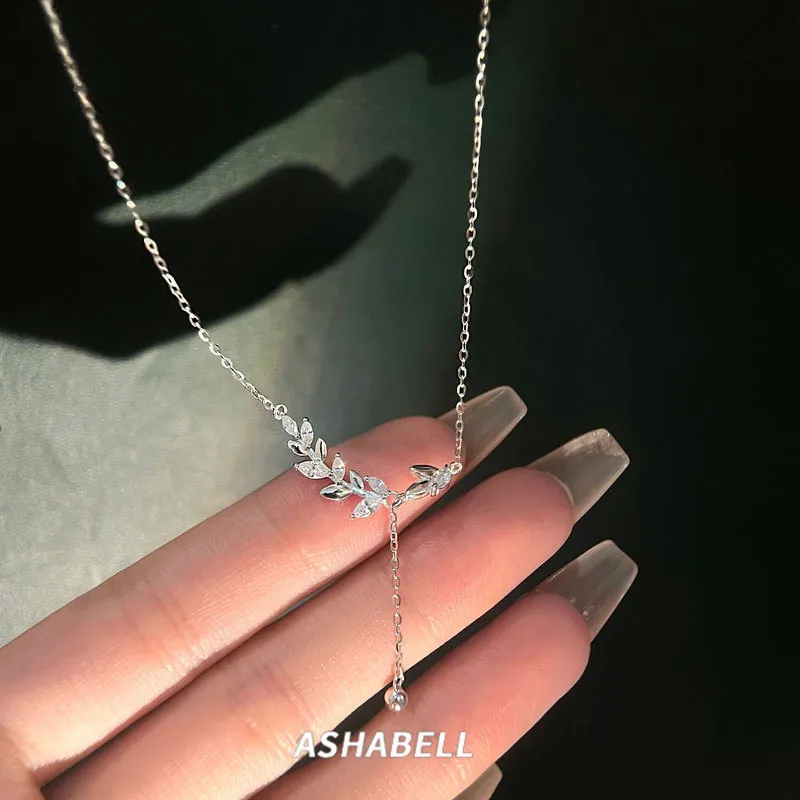 Wholesale Fashion Popular S925 Sterling Silver Leaves Long Tassel Necklace Temperament Light Luxury Necklace For Women