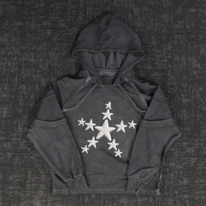 Sweat-shirts en coton French Terry lourd personnalisés, délavés au soleil, vintage, délavés à l'acide, déchirés, ourlet brut, pour hommes - Product Image 1