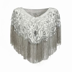 Robe à paillettes perlée pour femmes, costume à rabat, cape, <span class=keywords><strong>accessoires</strong></span> châle, collection 1920 - Product Image 6