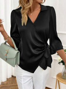 Elegante Camicia in Raso <span class=keywords><strong>con</strong></span> Maniche a Tre Quarti e Dettaglio <span class=keywords><strong>Nodo</strong></span> Intrecciato, Sofisticata Blusa da Ufficio per Donne - Product Image 3
