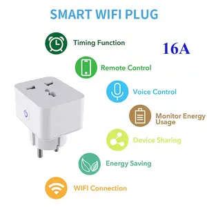 Tuya pengendali jarak jauh nirkabel Pin bulat 16A Universal WiFi soket steker pintar Outlet EU dengan pemantauan energi DAYA