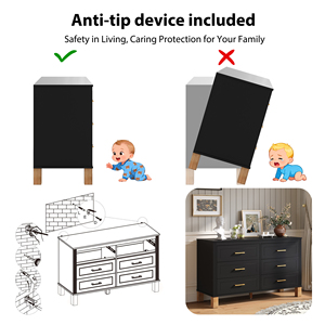 <b>6</b> <b>Drawer</b> Double Dresser Modern Storage Cabinet Metal Handles Solid Wood Legs Dresser <b>Drawer</b> Organizer for Kids - Product Image 4