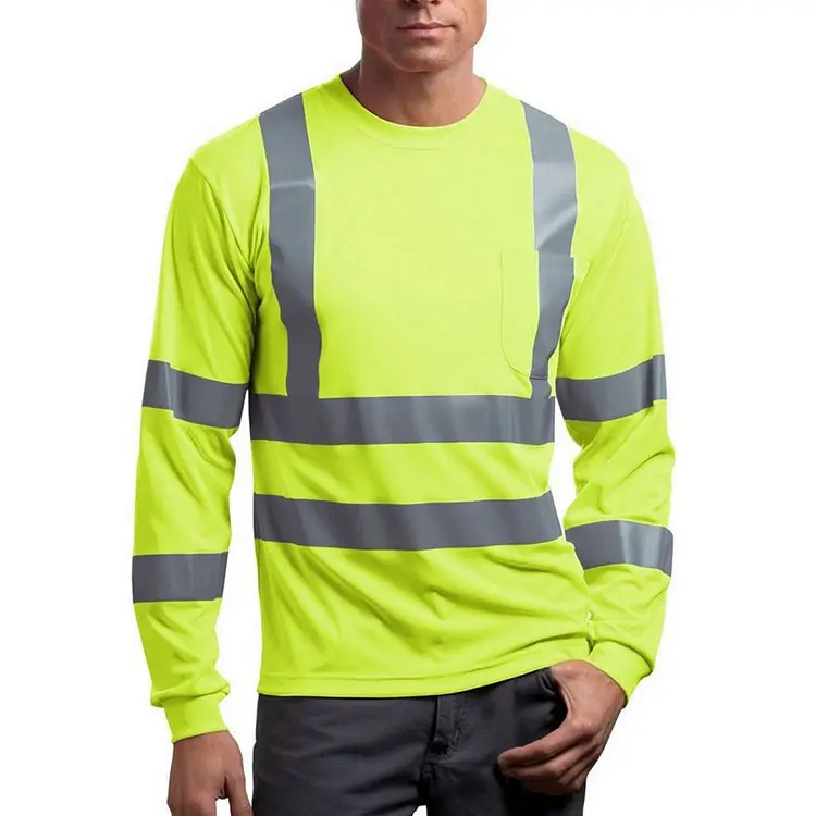 custom breathable high visibility reflective safety long sleeves men construction hi viz work shirts with pocket t-shirts