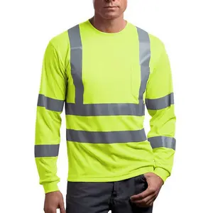 Benutzer definierte atmungsaktive hohe Sichtbarkeit reflektierende Sicherheit lange Ärmel Männer Konstruktion Hi Viz Arbeits hemden mit Tasche T-Shirts