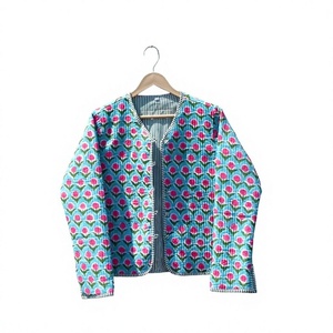 Nouvelle veste matelassée tricotée pour femme, style bohème, en coton indien fait main, imprimé rayé, avec poches, respirante, pour l'hiver et l'automne - Product Image 1